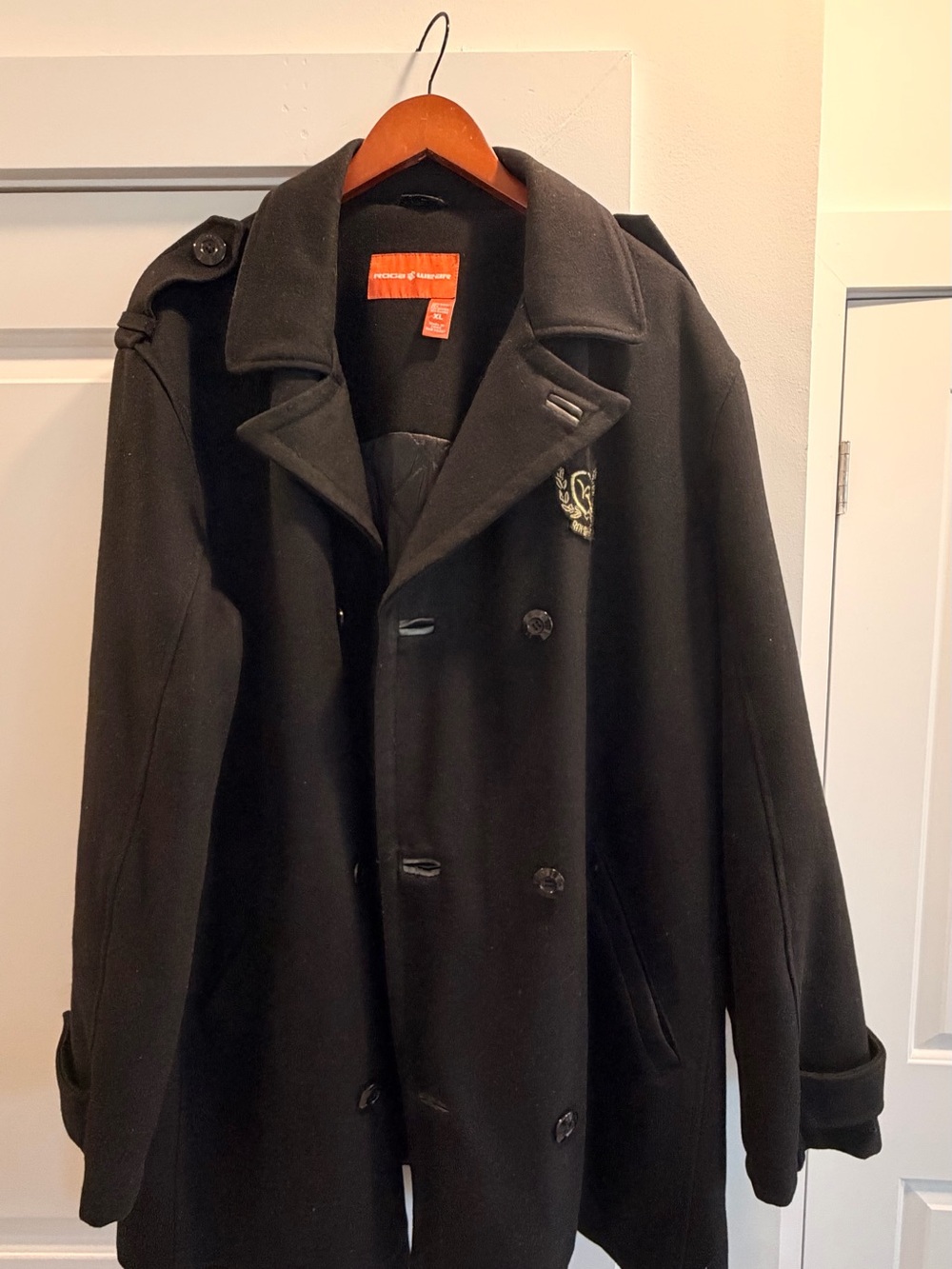 Rocawear Black Double-Breasted Wool Peacoat